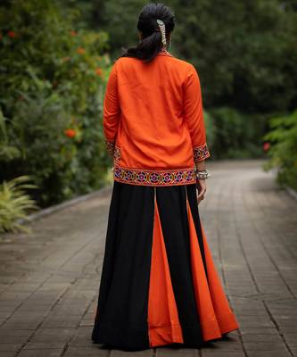 black & orange lehenga with koti and blouse navratri collection - full stitched free size 2
