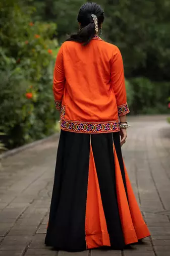 black & orange lehenga with koti and blouse navratri collection - full stitched free size