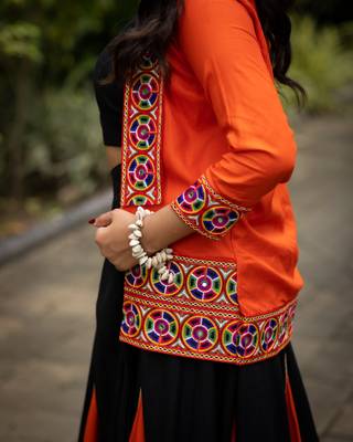 black & orange lehenga with koti and blouse navratri collection - full stitched free size 4