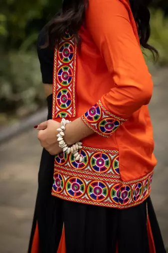 black & orange lehenga with koti and blouse navratri collection - full stitched free size