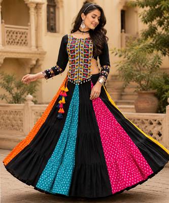 bandhani lehenga with traditional top for navratri - full stitched free size 2