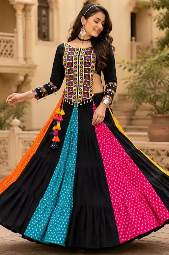 bandhani lehenga with traditional top for navratri - full stitched free size