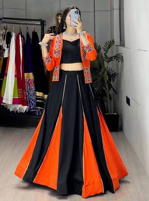 black & orange lehenga with koti and blouse navratri collection - full stitched free size 2