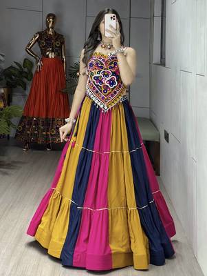 navratri special free size multi lehenga & fancy kucth work blouse - full stitched free size 1