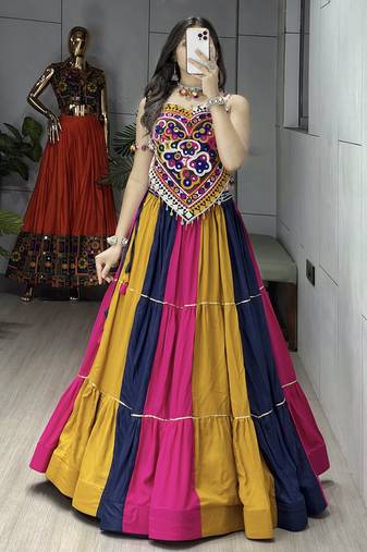 navratri special free size multi lehenga & fancy kucth work blouse - full stitched free size