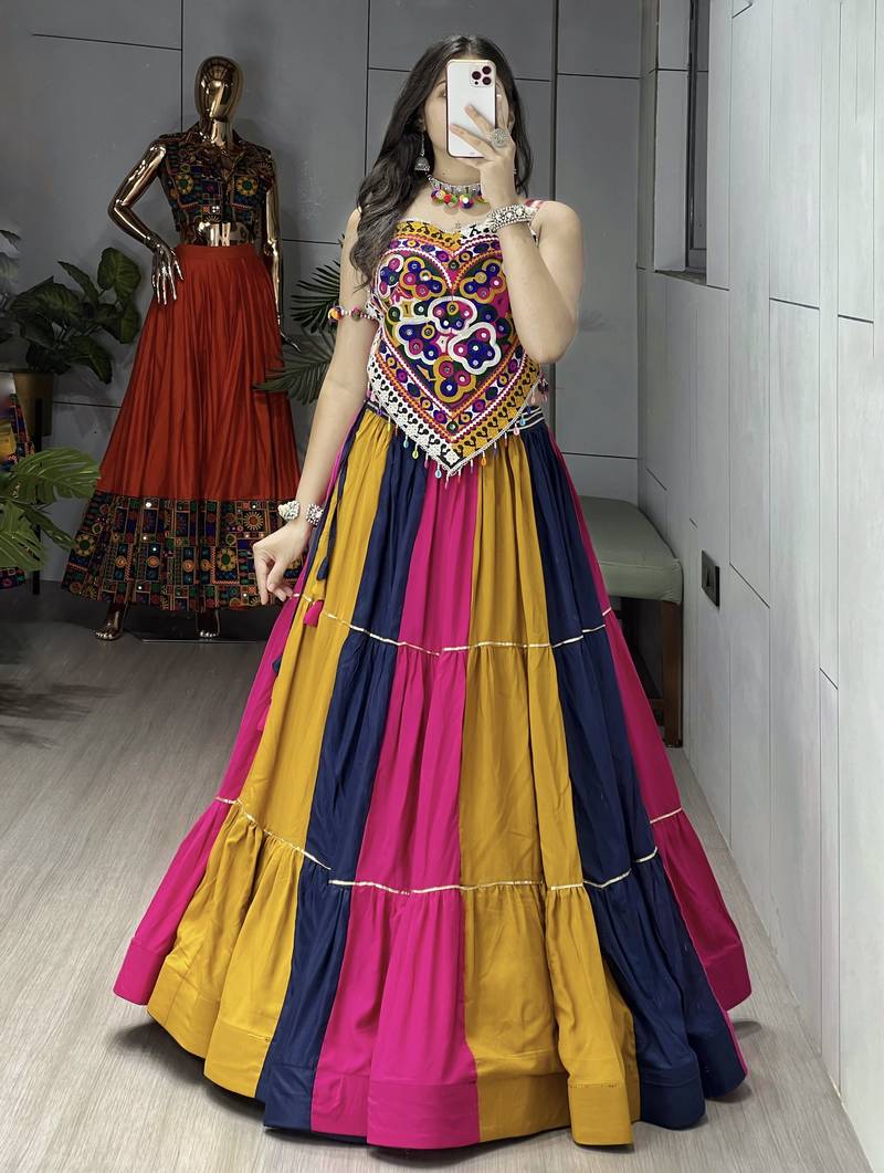 navratri special free size multi lehenga & fancy kucth work blouse - full stitched free size