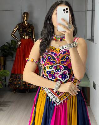 navratri special free size multi lehenga & fancy kucth work blouse - full stitched free size 3