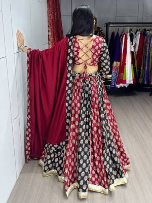 ajarakh prints royon fabric chaniya choli with dupatta - full stitched free size 2