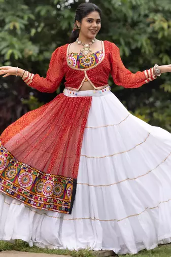 bandhani print royan cotton navratri special lehenga blouse - full stitched free size