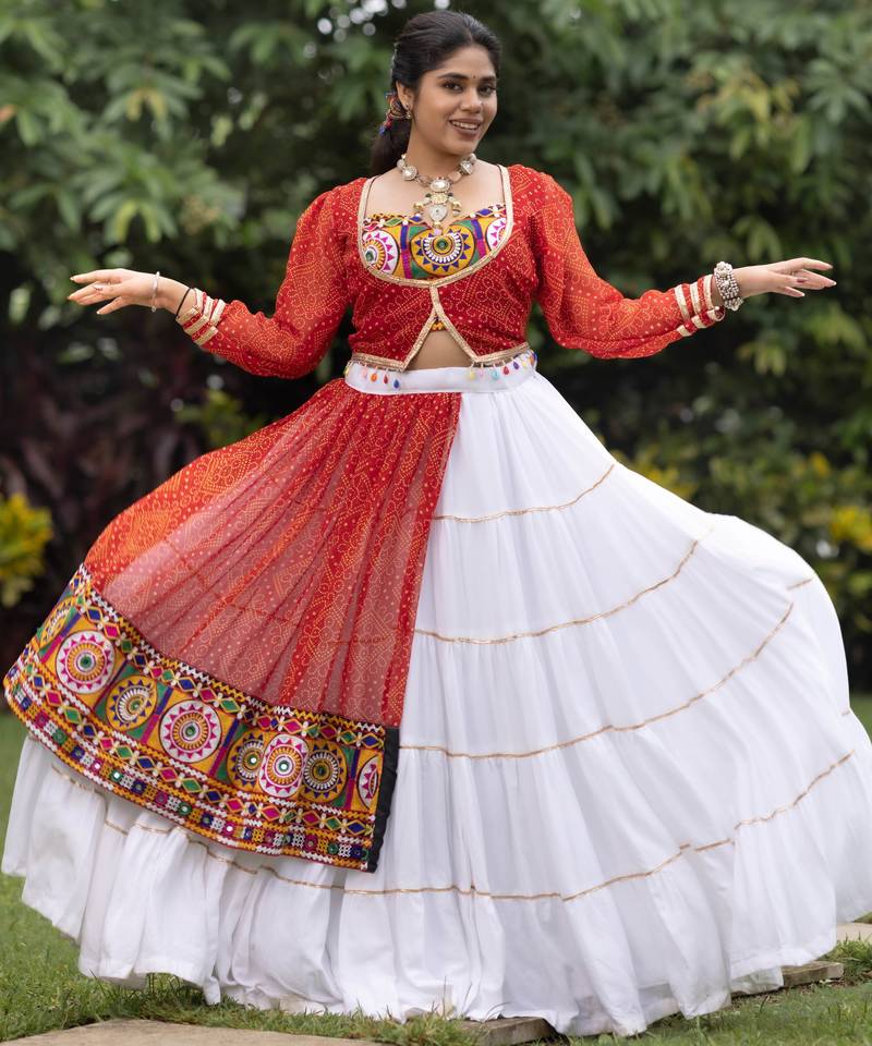 bandhani print royan cotton navratri special lehenga blouse - full stitched free size
