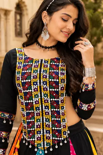 bandhani lehenga with traditional top for navratri - full stitched free size