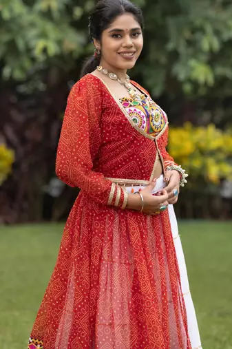 bandhani print royan cotton navratri special lehenga blouse - full stitched free size