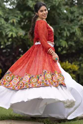 bandhani print royan cotton navratri special lehenga blouse - full stitched free size