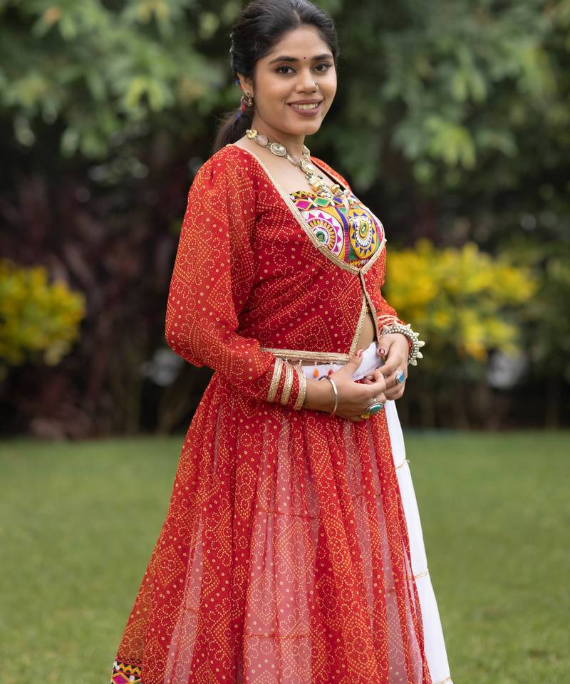 bandhani print royan cotton navratri special lehenga blouse - full stitched free size