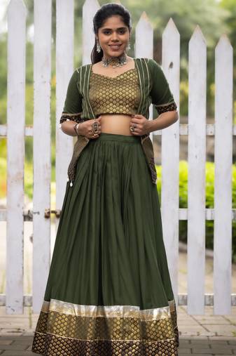 mehendi green butti daaman rayon navratri lehenga set