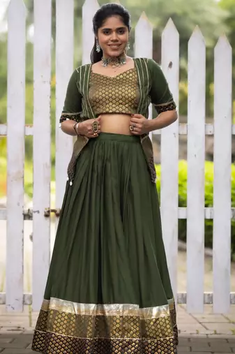 mehendi rayon cotton chaniya choli & jacket - full stitched free size
