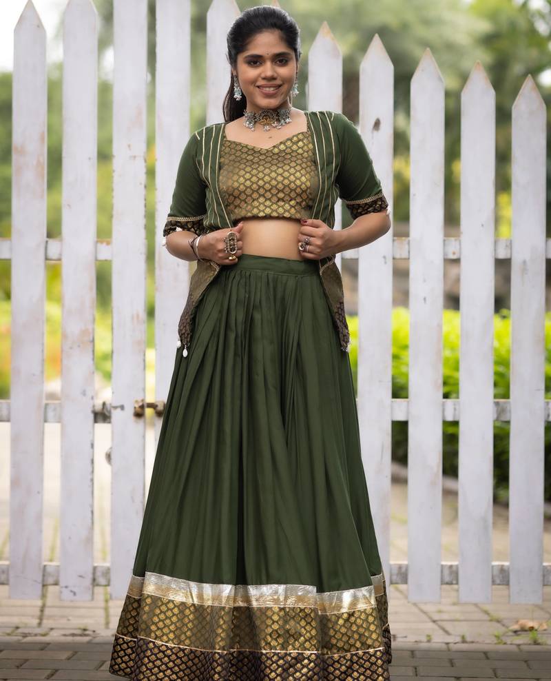 mehendi rayon cotton chaniya choli & jacket - full stitched free size