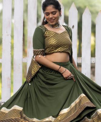 mehendi rayon cotton chaniya choli & jacket - full stitched free size 2