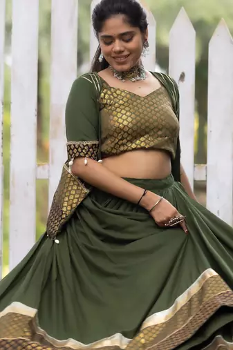 mehendi rayon cotton chaniya choli & jacket - full stitched free size