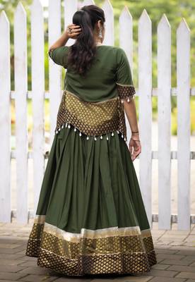 mehendi rayon cotton chaniya choli & jacket - full stitched free size 3