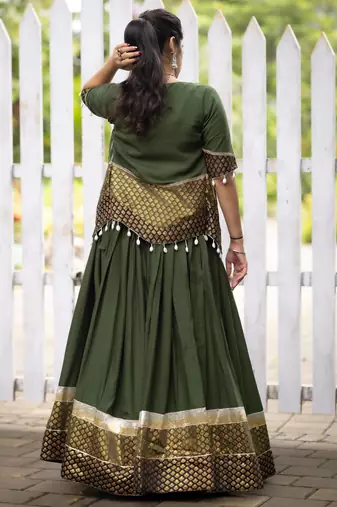 mehendi rayon cotton chaniya choli & jacket - full stitched free size