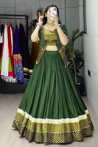 mehendi rayon cotton chaniya choli & jacket - full stitched free size