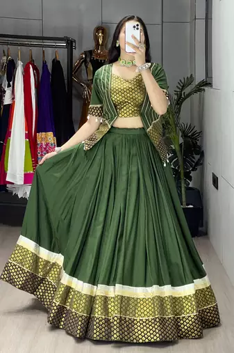mehendi rayon cotton chaniya choli & jacket - full stitched free size