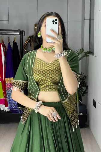 mehendi rayon cotton chaniya choli & jacket - full stitched free size