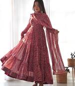 Women's Beautiful Printed Fox Georgette Fabric Flared Anarkali Pant and Dupatta Set
