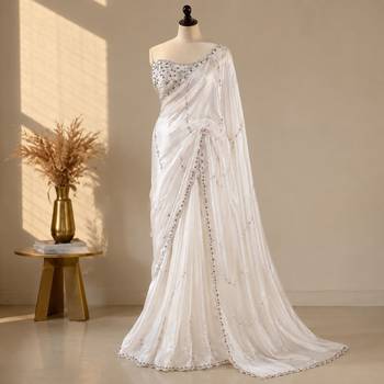 White space silk saree with jarkan & stone work 2
