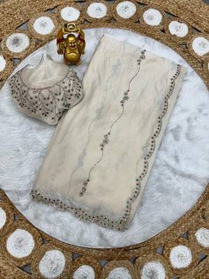 White space silk saree with jarkan & stone work 3