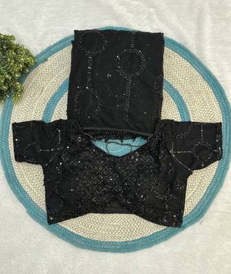 Black designer net saree with beads, sequins & pearl handwork 4