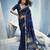Navy blue pure munga silk blend handloom saree with organza pallu