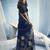 Navy blue pure munga silk blend handloom saree with organza pallu