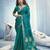 Teal pure munga silk blend handloom saree with organza pallu