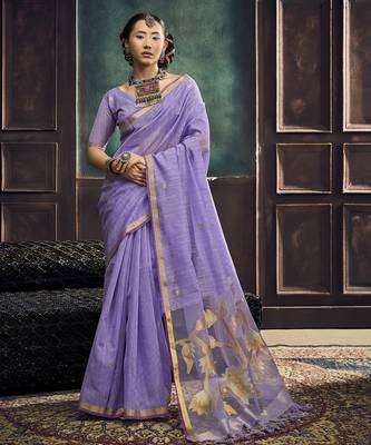 Lavender pure munga silk blend handloom weaving saree 1