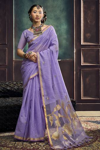 Lavender pure munga silk blend handloom weaving saree