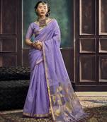 Lavender pure munga silk blend handloom weaving saree
