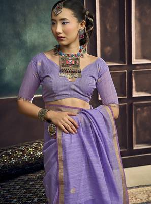 Lavender pure munga silk blend handloom weaving saree 2