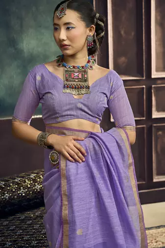 Lavender pure munga silk blend handloom weaving saree