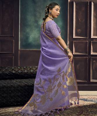Lavender pure munga silk blend handloom weaving saree 3