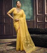 Mustard pure munga silk blend handloom weaving saree