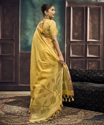 Mustard pure munga silk blend handloom weaving saree 2