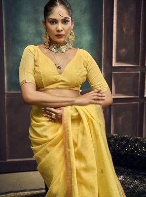 Mustard pure munga silk blend handloom weaving saree 3