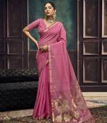 Rani pink pure munga silk blend handloom weaving saree