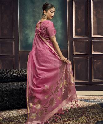Rani pink pure munga silk blend handloom weaving saree 2