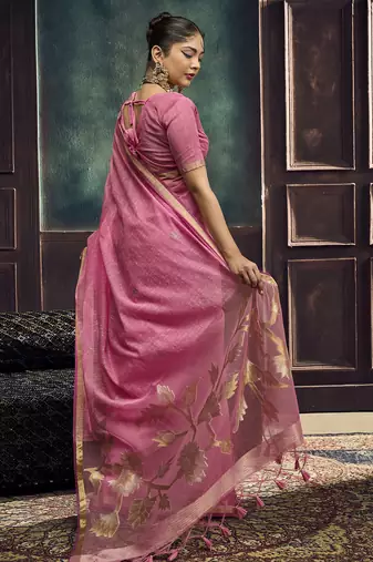 Rani pink pure munga silk blend handloom weaving saree