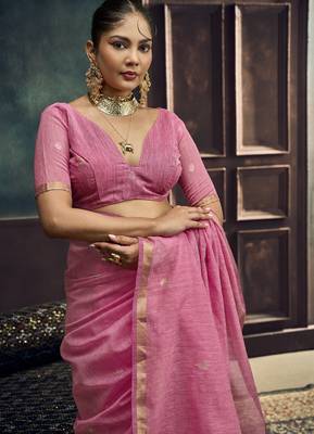 Rani pink pure munga silk blend handloom weaving saree 3