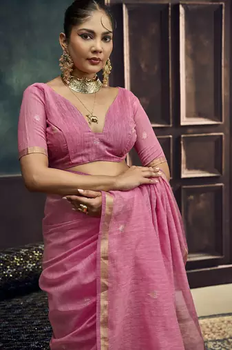 Rani pink pure munga silk blend handloom weaving saree