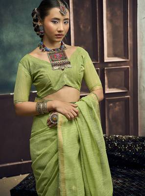 Green pure munga silk blend handloom weaving saree 3